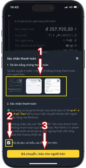 Bước 7: Tải hóa đơn chuyển khoản thành công, và nhấn "Đã chuyển, báo cho người bán"